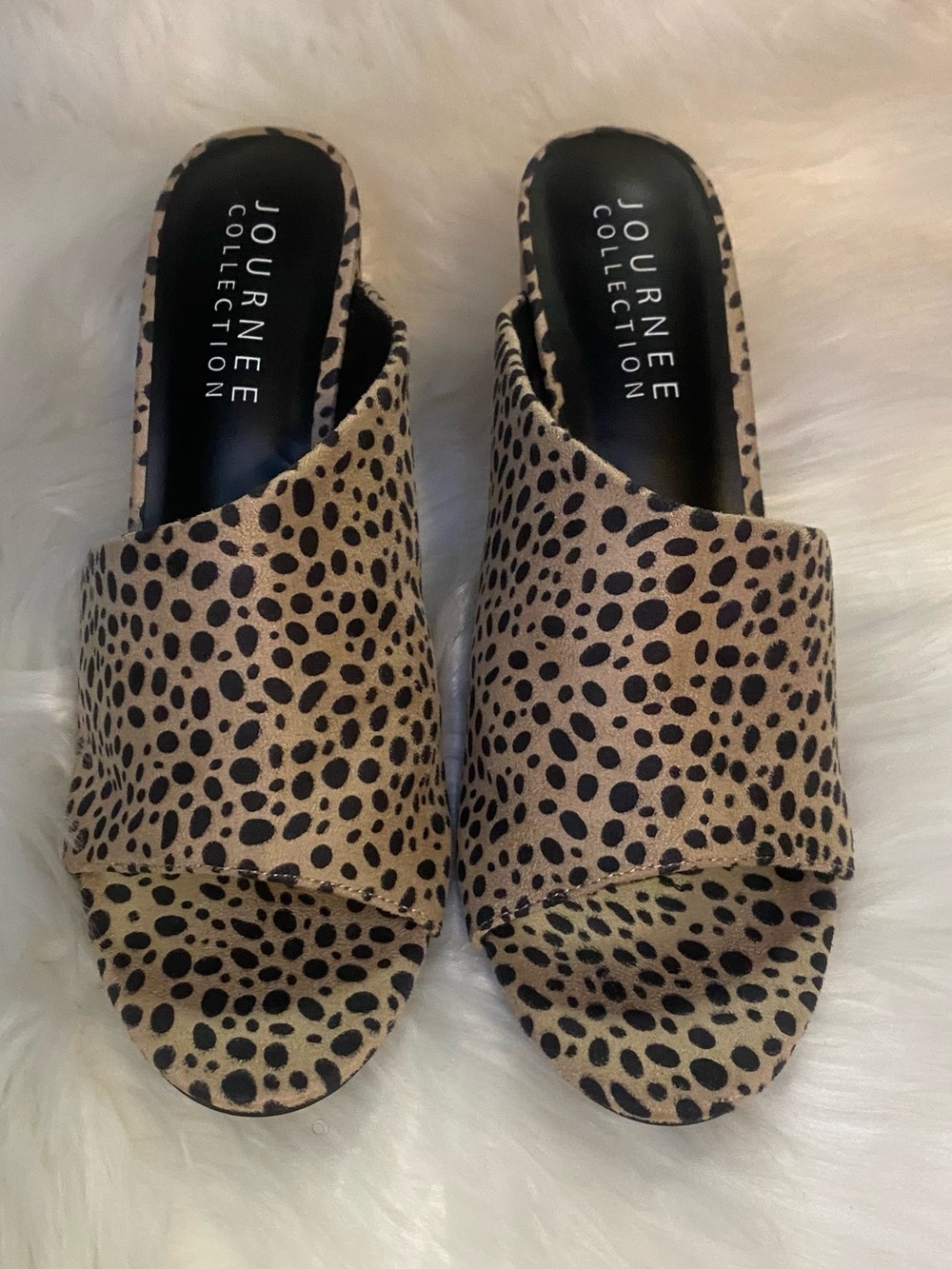 Journee Collection Leopard Print Slip-On Mules - Tan & Black